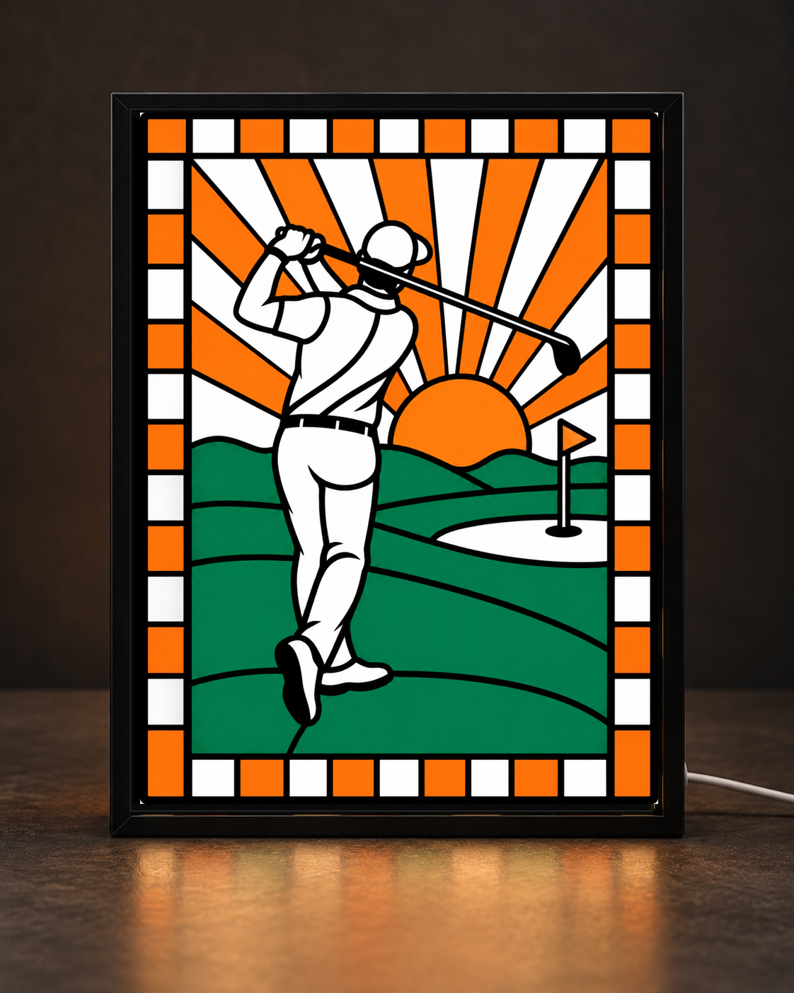 Golfer at Sunset 3D printed stained glass art