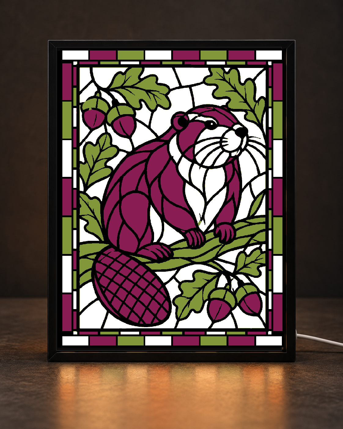 Harvest Beaver light-up 3D printed stained-glass-style art