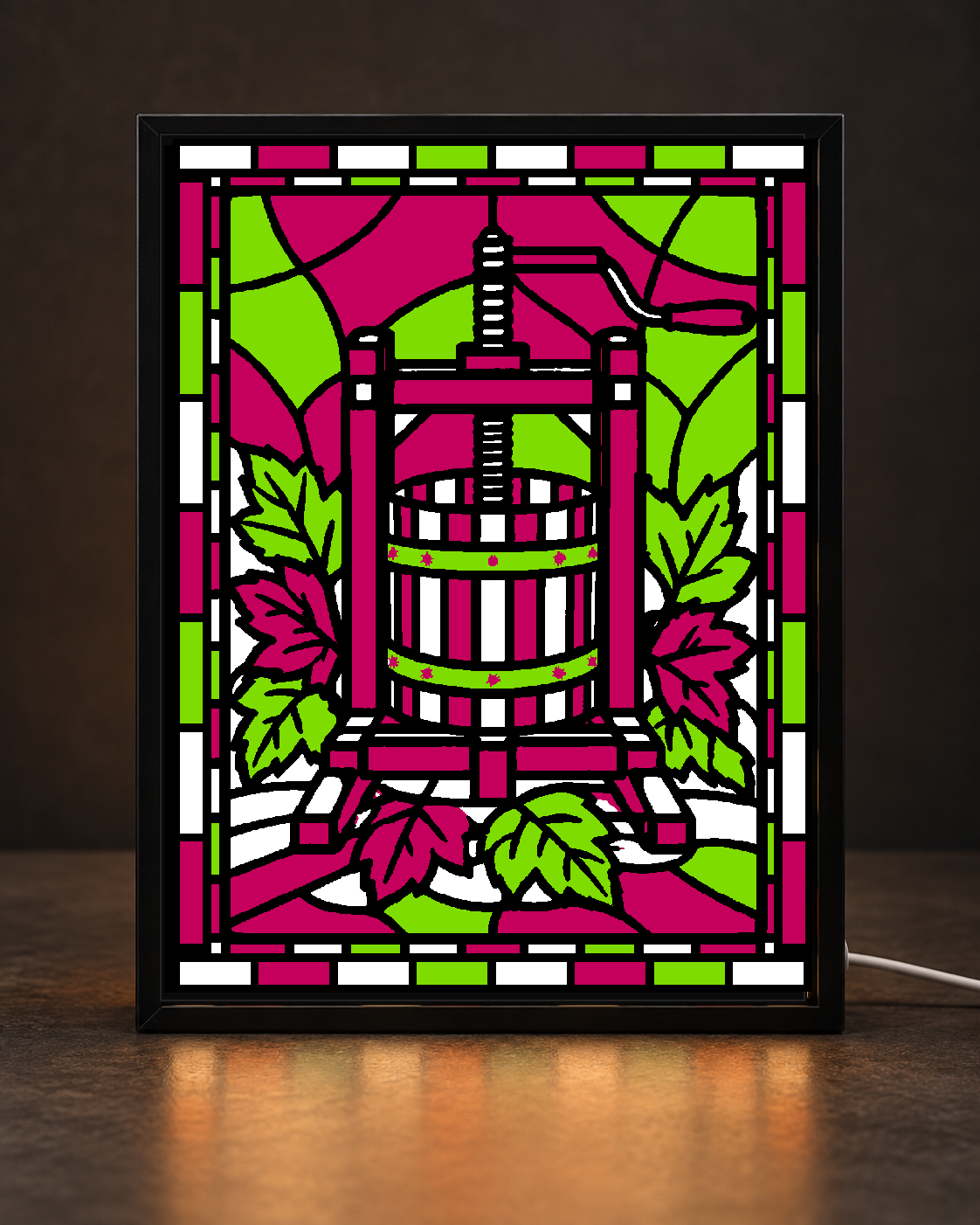 Harvest Cider Press — Light-Up 3D Printed Stained-Glass-Style Art