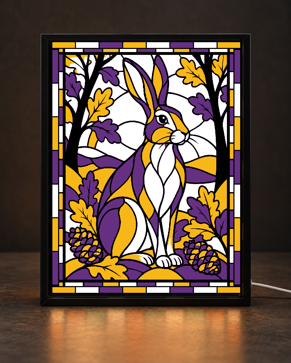 Harvest Hare light-up 3D printed stained-glass-style art