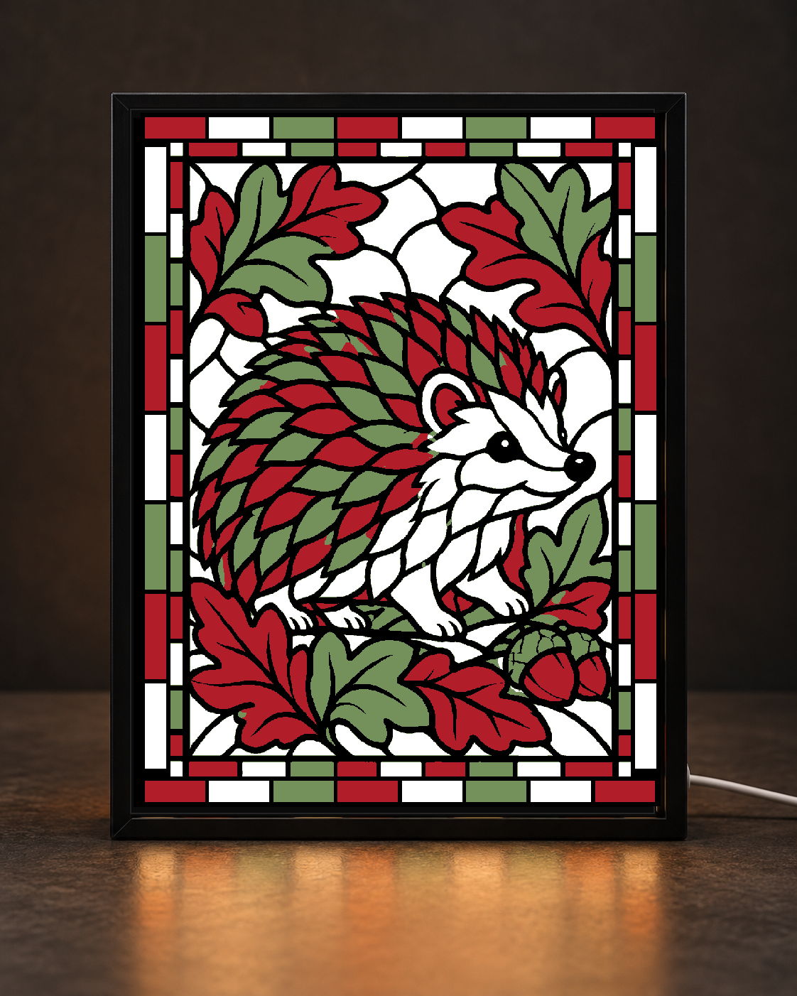 Harvest Hedgehog light-up 3D printed stained-glass-style art