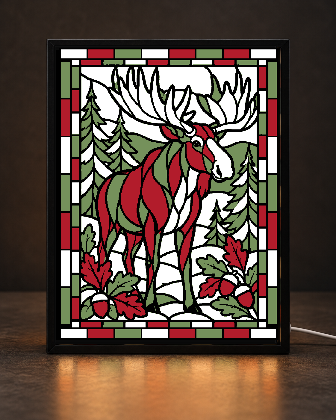 Harvest Moose light-up 3D printed stained-glass-style art