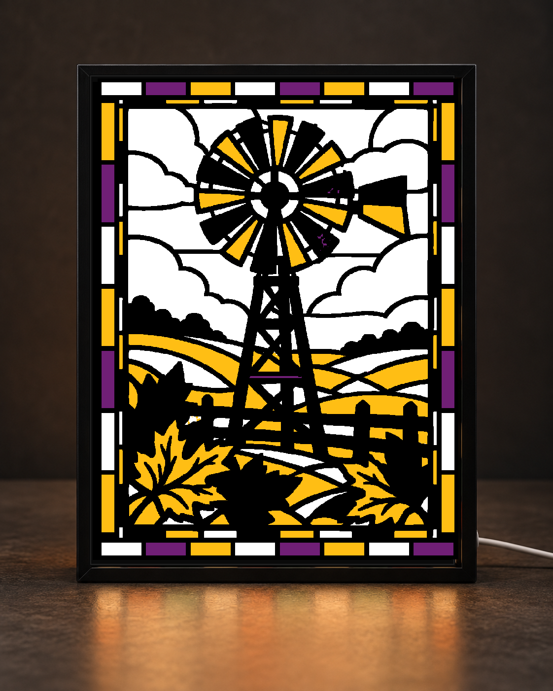 Harvest Windmill light-up 3D printed stained-glass-style art