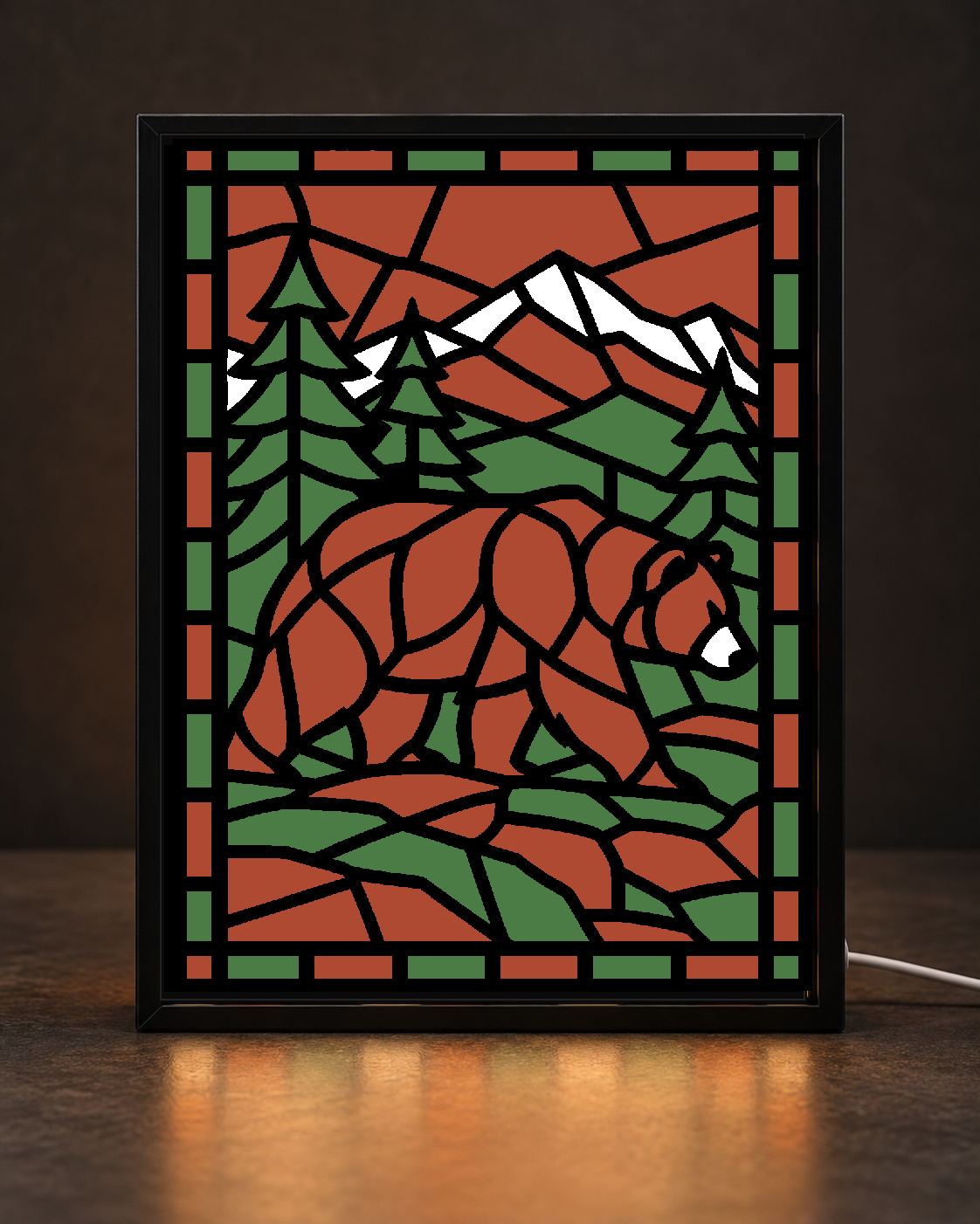 Mountain Bear — Light-Up 3D Printed Stained-Glass-Style Art
