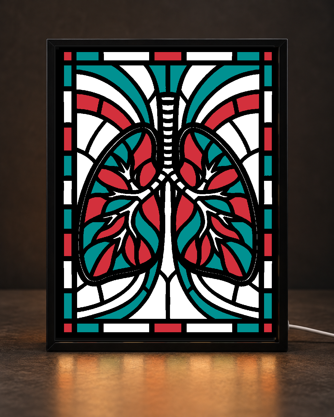Respiratory Lungs light-up 3D printed stained-glass-style art