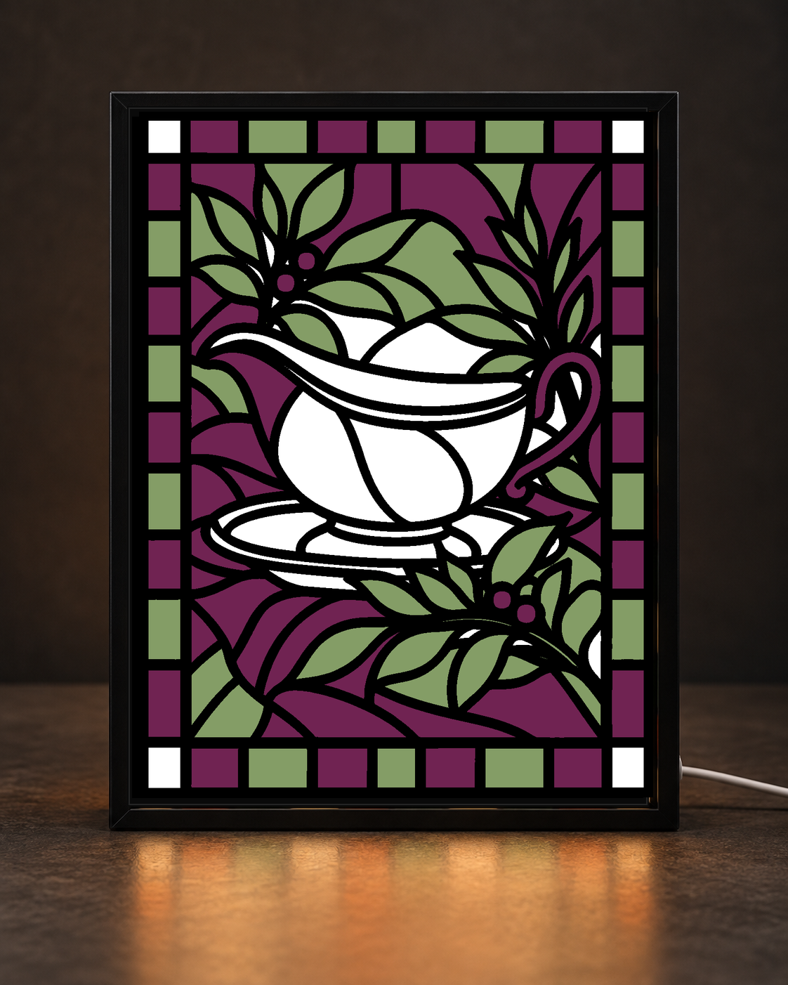 Thanksgiving Gravy Boat light-up 3D printed stained-glass-style art