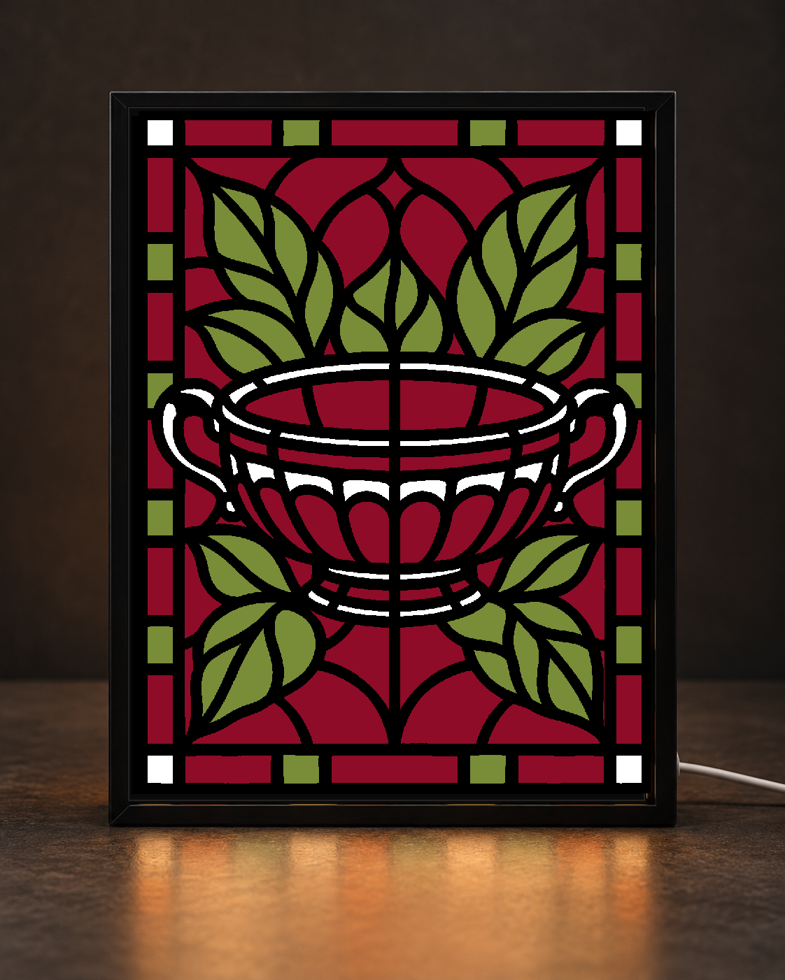 Thanksgiving Handled Serving Bowl — Light-Up 3D Printed Stained-Glass-Style Art